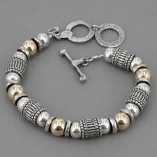 Vintage Silpada Heavy Sterling & Gold-Filled Textured Bead Toggle Bracelet B1223