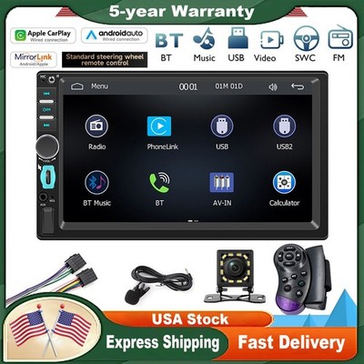 7'' Double DIN Auto Car Stereo Radio Apple CarPlay Android Bluetooth with Camera