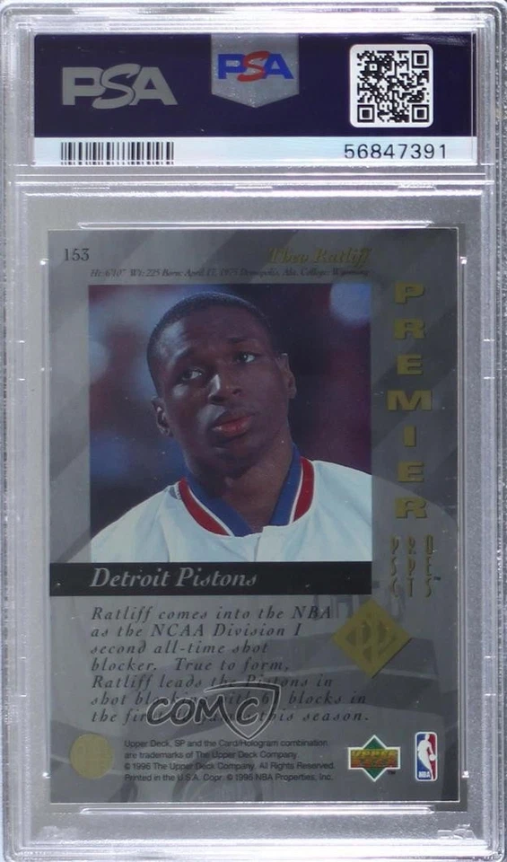 1995-96 SP Premier Prospects Theo Ratliff #153 PSA 10 GEM MT Rookie RC - Image 2 of 2