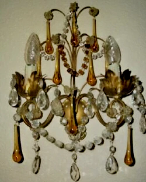 Lámpara Aplique Antigua CHATEAUCORE CRISTAL FRANCÉS Pr Cristal Ámbar Macarrones Cuentas Foto 2 de 4