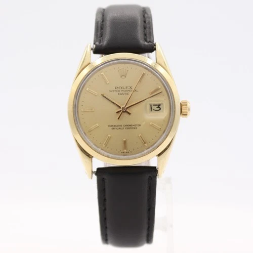 Vintage 34mm 1975 Rolex Date 1550 Men's Automatic Wristwatch w Box and Papers