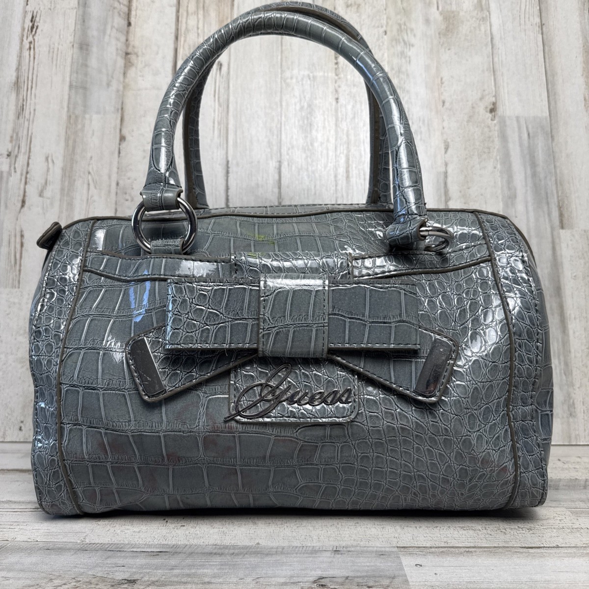 Y2K Vintage GUESS Grey With Bow Crocodile Handbag Tote Purse | eBay