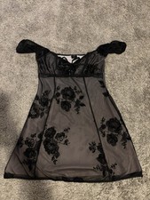 Urban Outfitters S-P black floral mesh off shoulder short dress