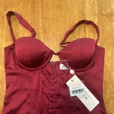 NWT -Oh Polly Infatuation Wine Cut Out Satin Bodycon Mini Dress US 4