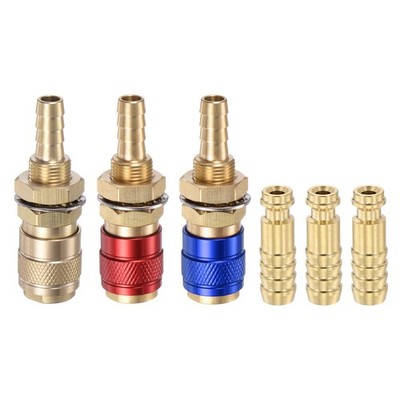 6pcs Gas & Water Quick Connector for Tube Inner Dia 6mm Brass/Red/Blue