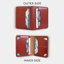 Mens Slim Handmade Genuine Leather RFID Blocking Card Holder - Burgundy Wallet