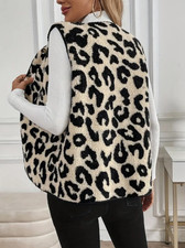 Damen Print Weste ohne Ärmel, Knopfverschluss, Herbst-Wintermode, leopard