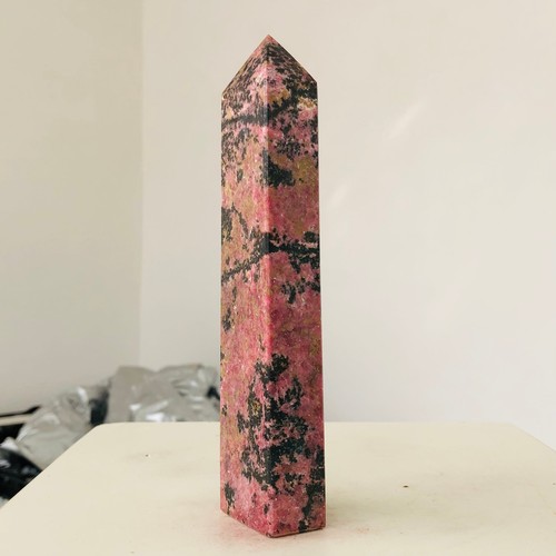 670g Natural Pink Rhodonite Quartz Crystal Obelisk Mineral specimenHealing AK160 - Bild 13 von 13