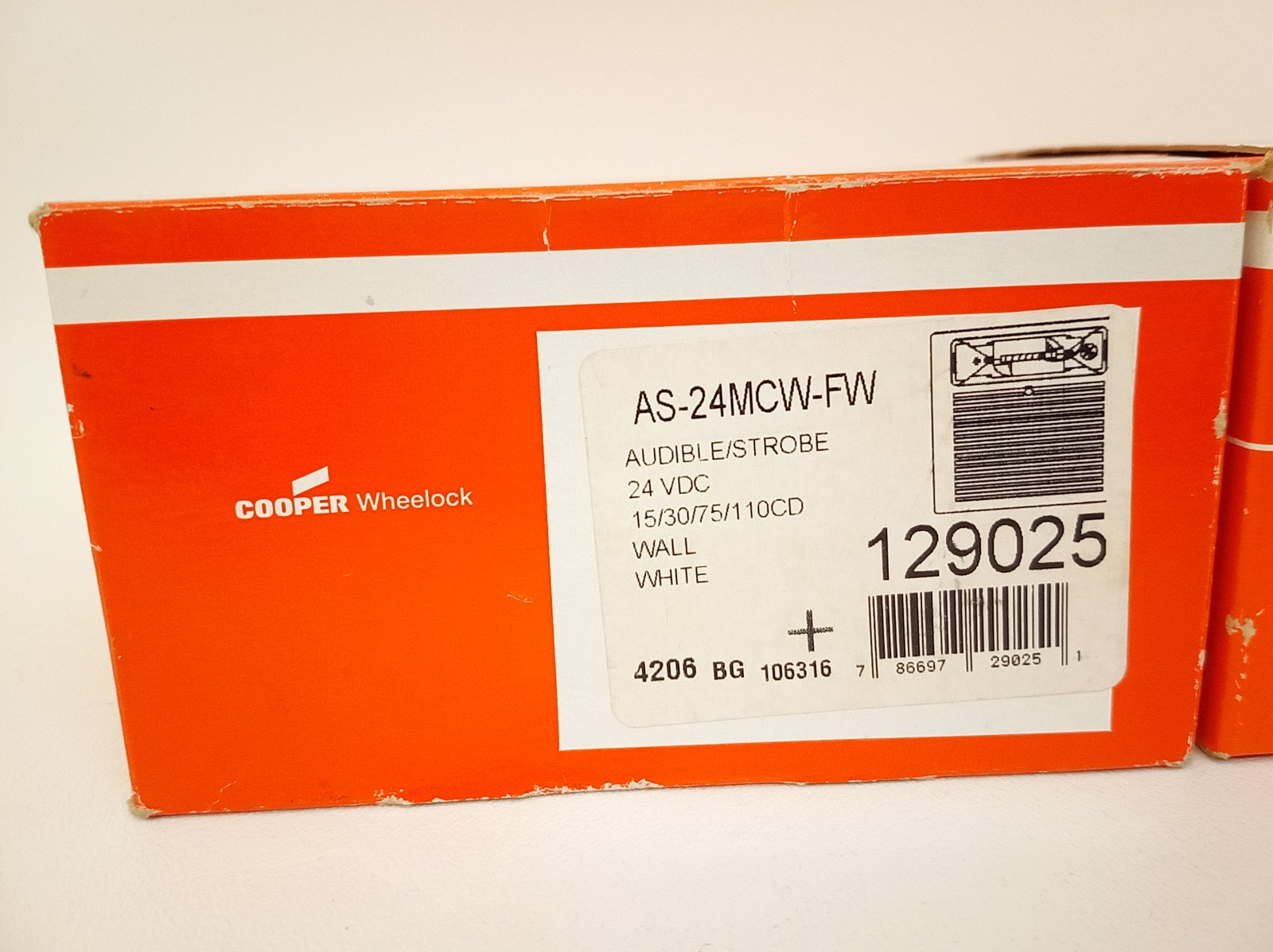 2 Cooper Wheelock fire alarm audible strobe 24v dc As-24 MCC-fw white + orig box