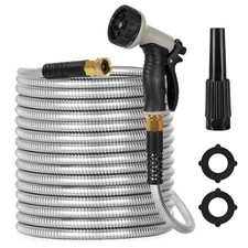 25-50FT Stainless Steel Garden Water Hose Flexible Patio Home Heavy Duty Sprayer