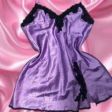 Rare Y2K Vintage Frederick  s of Hollywood Lavender and Black Lace slip dress L