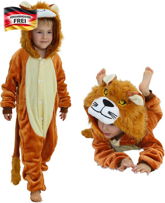 Kinder Löwenkostüm Overall Tierfasching mit Mähne und Reißverschluss