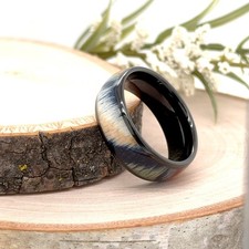 8mm Black Tungsten Ring For Christmas Gift Sunset Inspired Wood Grain Inlay Band
