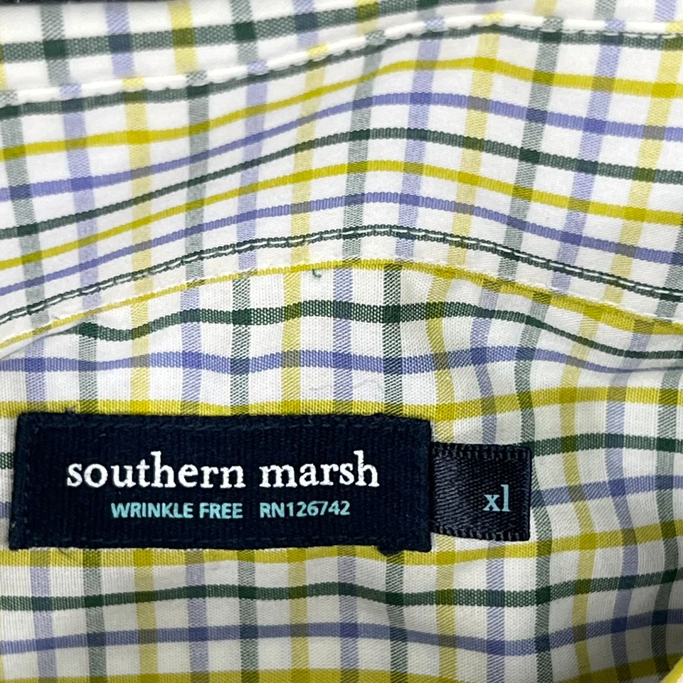 Camisa con botones Southern Marsh XL a cuadros sin arrugas algodón amarillo azul para hombre Foto 2 de 4