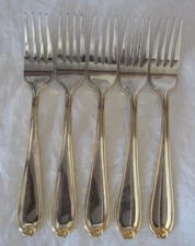 5 Salad Forks  Retroneu Alton Gold Accent 18/8 Stainless Steel Flatware
