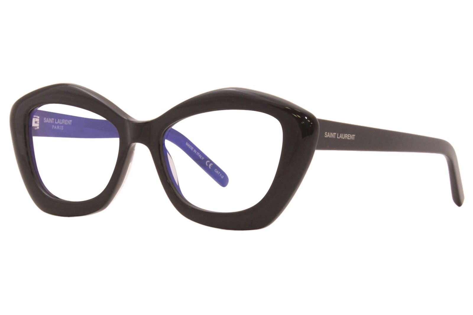 Saint Laurent SL68 006 Occhiali da sole donna nero blu lenti chiare occhio di gatto 54 mm