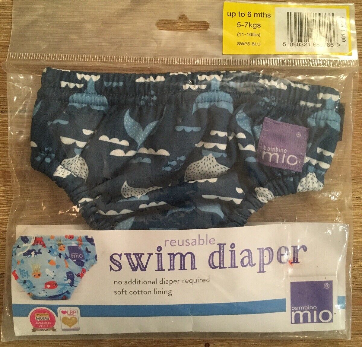 Bambino Mio Reusable Swim Whale Blue Baby Infant Swimming Diaper