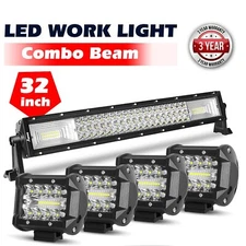 32inch 3408W LED Light Bar Tri Row Spot Flood Combo + 4" Pods Offroad Truck SUV