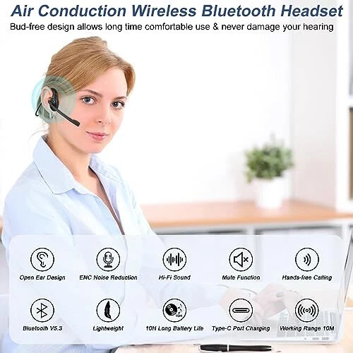 Giveet Cuffie Bluetooth con Microfono, Cuffie Orecchio Aperto Rumore Wireless - Foto 2 di 5