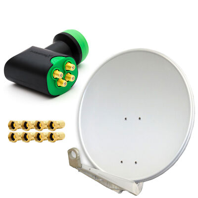 PremiumX DELUXE SAT Anlage 4 Empfänger 85cm Antenne ALU Hellgrau Quad LNB UHD TV