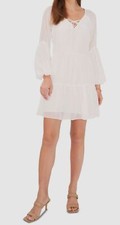 $129 Vince Camuto Women's White Tiered Clip Dot Fit & Flare Dress Size S
