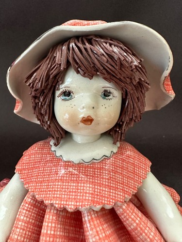 Zampiva Italy statuina bambola ceramica vintage con vestito a quadri e cappello - Foto 2 di 10