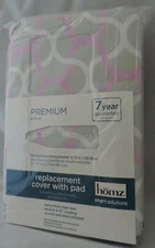 NEW HOMZ Cotton Padded Ironing Board Cover Pink Gray White Elastic W/Straps