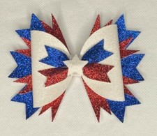 Red, White  Blue 4th of July Faux Leather Bow w/Alligator Clip or Headband. 