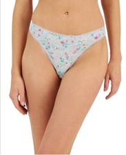 New Charter Club Women's Everyday Cotton Lace-Trim Thong Gray Floral Medium