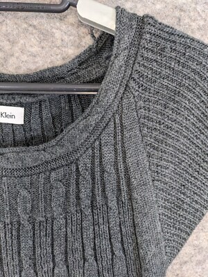 Calvin Klein Sweater Dress Women Small Gray Wool Blend Cable Knit A-Line |  eBay