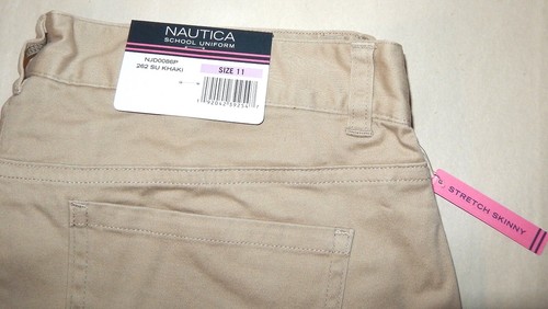 Nautica Junior's Uniform Stretch Skinny Sateen Pant, Size 11, Khaki - Picture 9 of 10