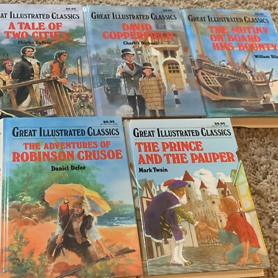 Great Illustrated Classics Lot Of 5 books EUC Crusoe Copperfield Mutiny Pauper