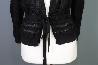 ZADIG & VOLTAIRE MADDIE CO Black Mesh Drawstring Cape Cardigan