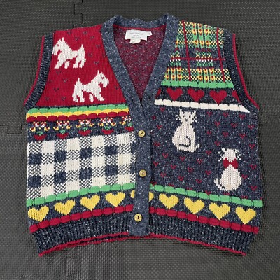Vintage Sweater Loft Vest Small Petite Scottish Terrier Dog Cat Knit Made  in USA