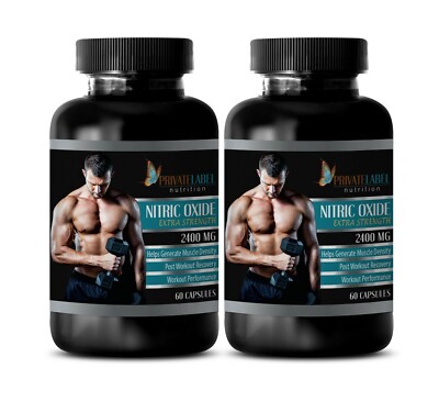 Pure Nitric Oxide  - NITRIC OXIDE 2400mg - Increased Muscle Pump - 120 Caps 2Bot
