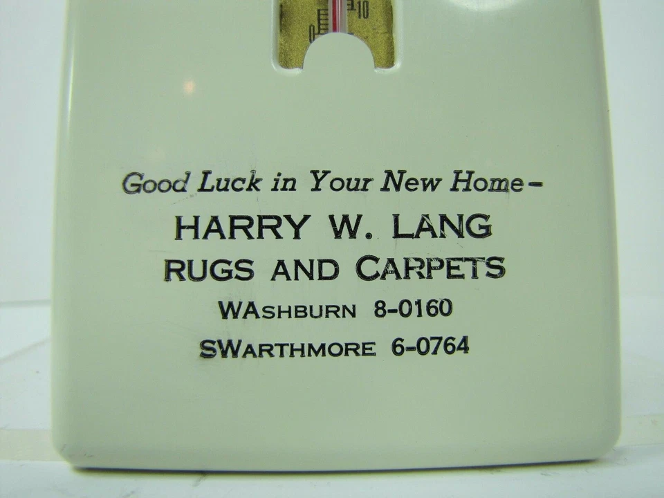 HARRY LANG RUGS & CARPETS Old Ad Thermometer Sign WAshburn 8-0160 SWarthmore - Image 2 of 4