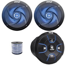 Pyle PLMRBT18 Bluetooth Marine Controller, 2x 6'' 240W Max 2-Way LED Speakers
