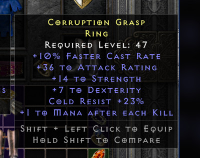 Diablo 2 Resurrected D2R - 10% fcr ring with 14str/7dex/cold res  - SC -PC - NL