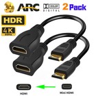 2X 15cm Mini HDMI Male to HDMI2.0 Female Adapter 4K 60Hz HDR ARC Extension Cable