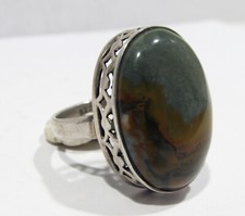 NOS 925 Silver Oval Picture Jasper Ring 9.5