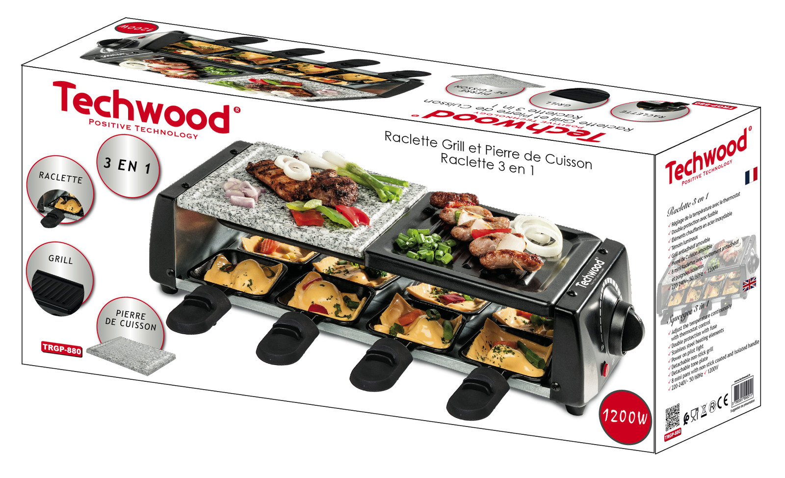 Appareil raclette Techwood TRGP-885 multi-cuisson 1200W avec plancha et pierre