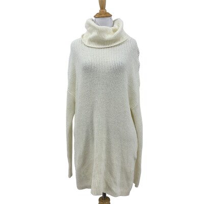 Halogen Cowl Neck Sweater Dress Womens M Medium Ivory Ribbed Long Sleeve  Knit | eBay