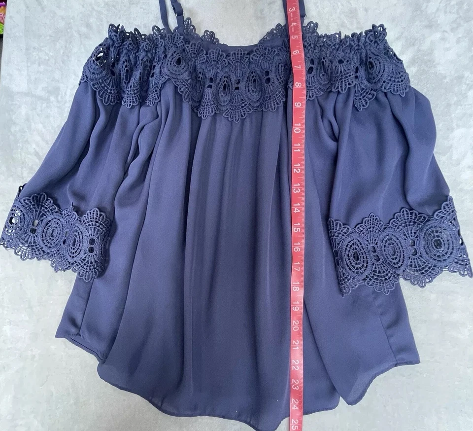 Camisa IN San Francisco Mujer Talla Pequeña Azul Encaje Coqueta Dollette Hada Boho Foto 2 de 4