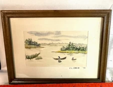 Beautiful small watercolor painting signed P.L. Shew 1974 Mallard Ducks