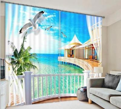 Malediven Strand Balkon 3D Blickdicht Fotodruck Gardinen drapieren Gewebe Fenste