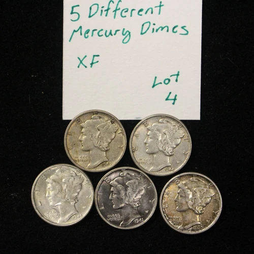 Mercury Dime Lot of 5 Different Common Dates All XF - Lot 4