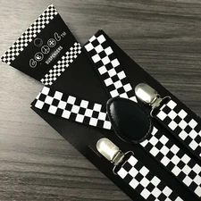 Black White Checker Suspender for Adults Men Women Teens Wedding (USA SELLER)
