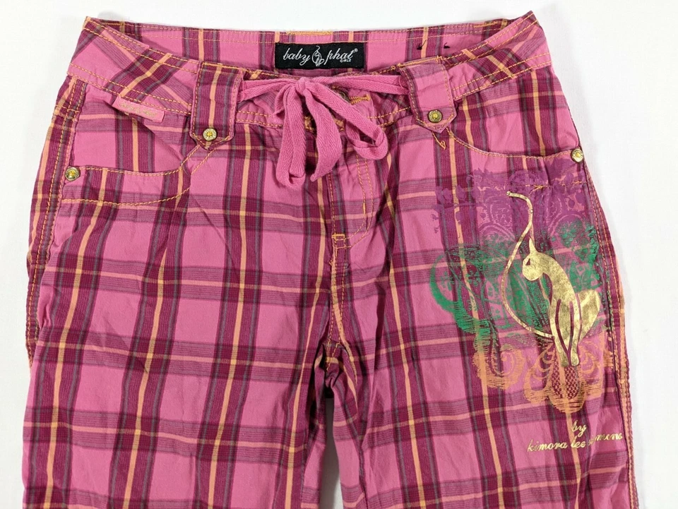 BABY PHAT Girl's Pink Plaid Drawstring Reg Fit Cuff Stretch Bermuda Shorts sz 14 - Image 4 of 4