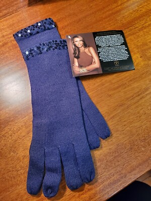 Winter Gloves Iman Midnight Blue Knitted With Sequin Cuff Sz L, HSN NWT