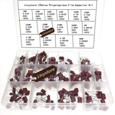 Polypropylene Capacitor Kit, 180Pcs 400V and 630V Metallized Polypropylene Film